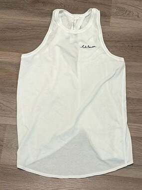 Lululemon White Script Embroidered Open Tied Back Tank Top Size 8
